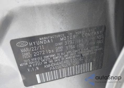 2011 Hyundai Elantra Limited (Ulsan Plant) из США, поврежденный, VIN KMHDH4AE4BU135582